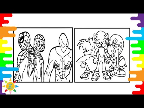 Spider-Man Team VS Sonic Team Coloring Pages | Spiderman Coloring | Knuckles | Tails | Sonic