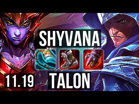 SHYVANA vs TALON (JUNGLE) | 15/0/4, Legendary, 500+ games, Rank 15 Shyvana | KR Master | v11.19