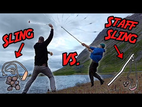 Sling vs. Staff Sling (Long Range Slinging!) Balearic Sling Vs. Shepherd's Staff Sling