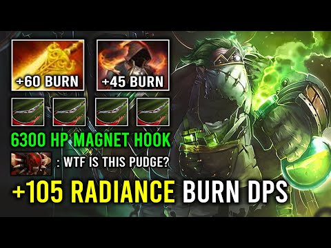 WTF +105 Radiance Flames Claok Burn Per Second 1v5 Pudge Hyper Carry 6300 HP Dota 2