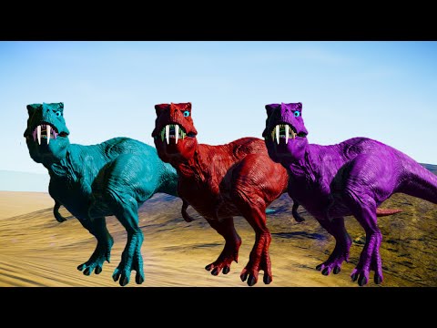 Rexy Colour Pack vs Allosaurus, Indoraptor, Spinosaurus - Jurassic World Evolution Dinosaur Fighting