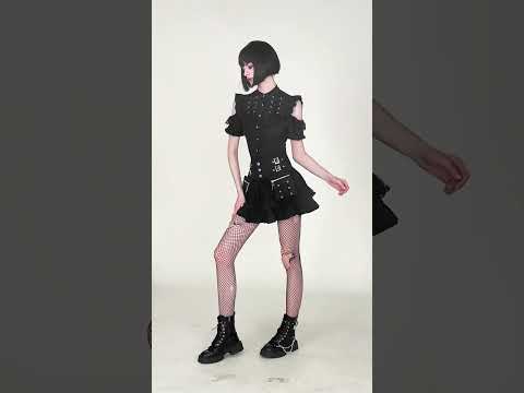 Women's Lace Mini Skirt with Buckled Waist and Cross Zippers