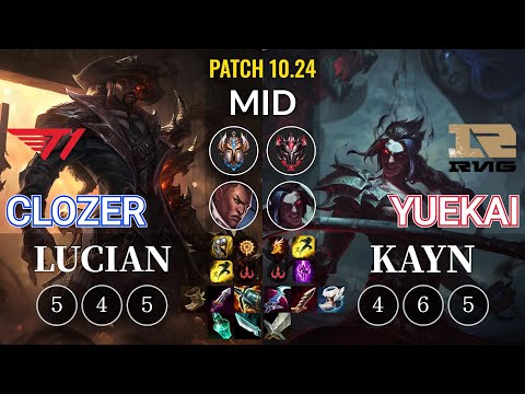 T1 Clozer Lucian vs RNG yuekai Kayn Mid - KR Patch 10.24