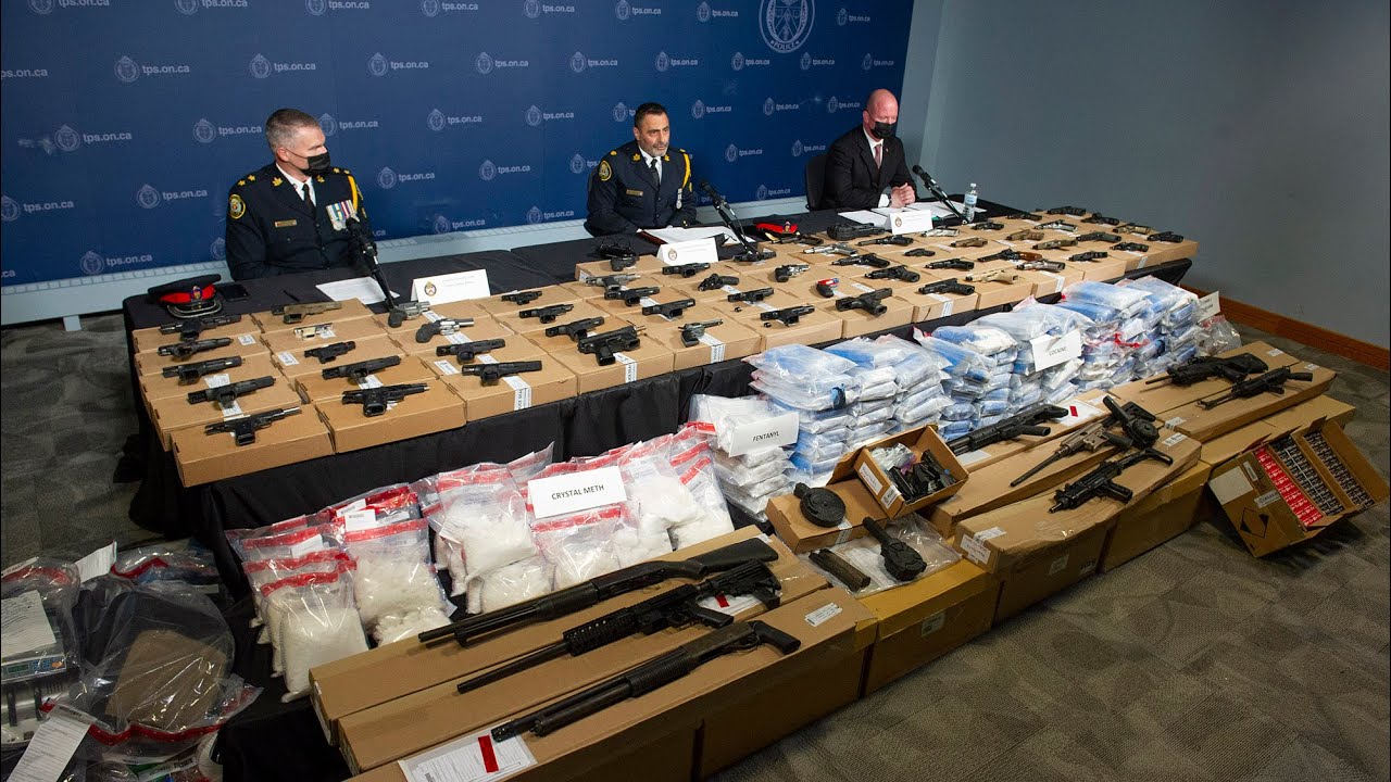 News conference on seizure of 65 firearms and $18 million in drugs