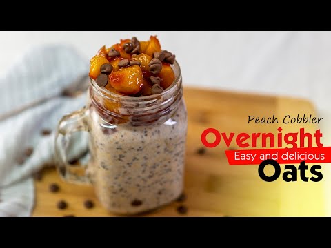 Fresh peach cobbler overnight oats - Healthy & easy recipe