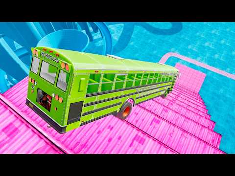 School Bus Jumps Down Huge Stairs – BeamNG Drive USA Bus Crash Realistic Simulation