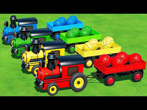 TRANSPORT & LOAD SOCCER BALL WITH JD TRAIN & CLAAS TRACTORS - Farming Simulator 22