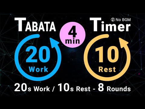 4-Minute TABATA Timer: 20s Work / 10s Rest - 8 Rounds (No Music)
