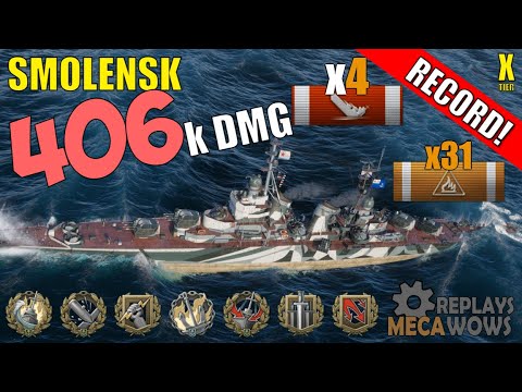 DAMAGE RECORD! Smolensk 406k Damage & 4 Kills | World of Warships Gameplay