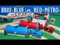 Wooden Trains BRIO Blue Metro City Train Set versus Red Metro Railway Set Wooden