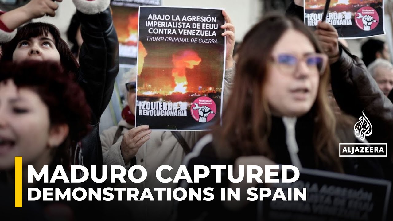 Spanish protesters rally near US embassy in Madrid over Venezuela attack