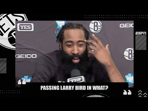 詹姆斯-哈登驚現超越拉里-伯德的史上得分紀錄｜NBA on ESPN (James Harden surprised at passing Larry Bird in all-time scoring | NBA on ESPN)