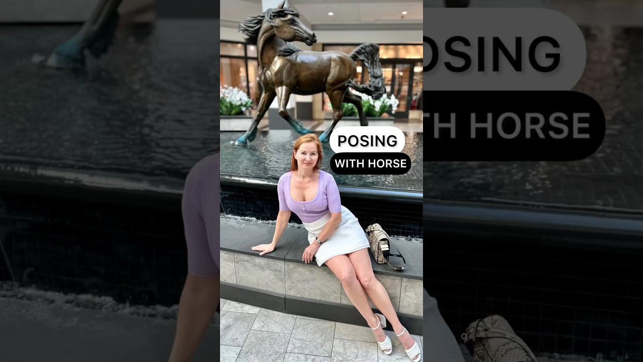Posing beautiful body shape and composition with a statue of a horse! #posing @JuliaJuliati