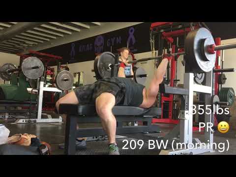 355 Bench + 3 plate Dips x9