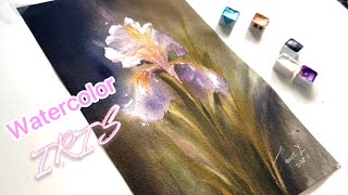 Watercolor iris painting process