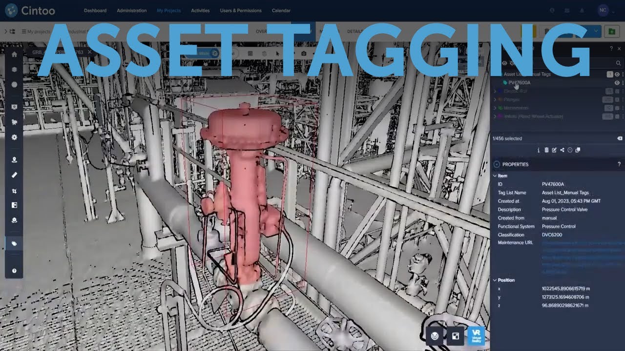 Cintoo reality capture platform linking 3D scan data to a digital twin for asset management