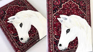Textured Horse Painting on Persian Carpet Background | Mixed Media Art
