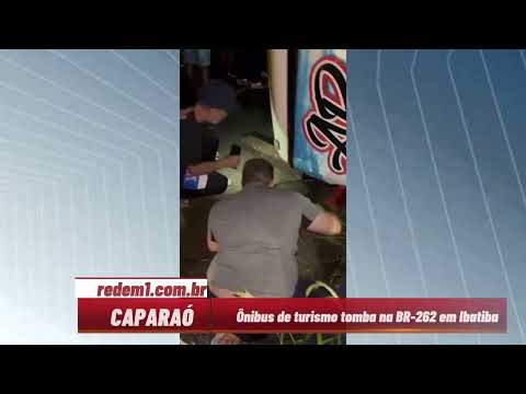 Ônibus de turismo tomba na BR-262 em Ibatiba