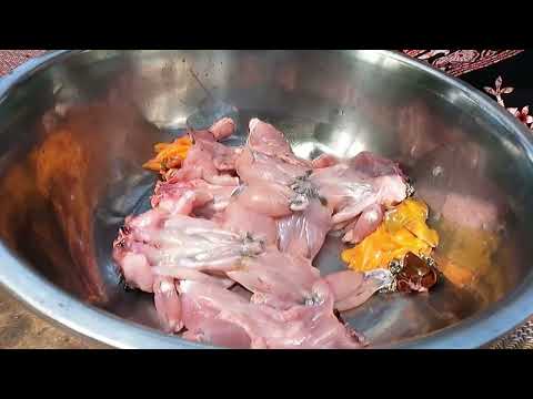 Pork chop in frog stomach Grilled frog with pork BBQ, eating delicious, skill cooking, rural recipe