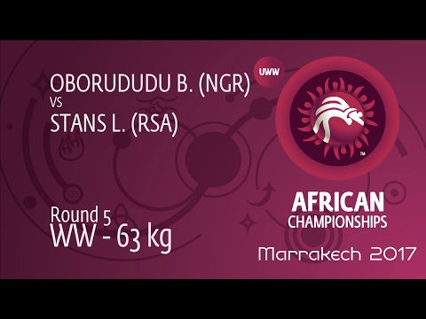 Round 5 WW - 63 kg: B. OBORUDUDU (NGR) df. L. STANS (RSA) by TF, 10-0