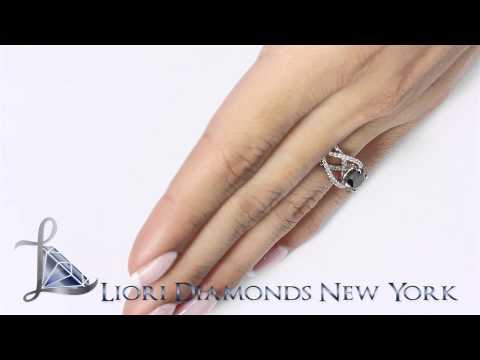 BDR-184 - 1.64 Carat Certified Natural Black Diamond Engagement Ring 14k White Gold