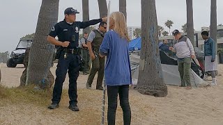 Problems at Venice Beach Homeless Encampment Clean Up - Daisy the Venice Healer Assists LAPD