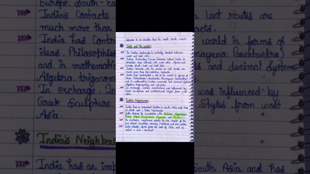 NCERT Cbse Notes ✨ class 9 geography chapter 1 (India size and location) Notes #toppernotes #study