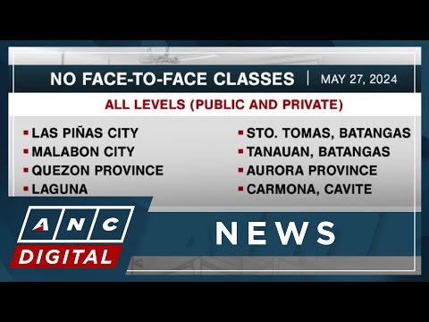 Classes suspended Monday (May 27) in several areas amid typhoon 'Aghon' ANC