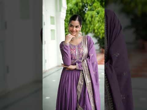 Pista Green Elegant Vichitra Silk Gown with Rich Zari & Thread Embroidery and Dupatta – Designer Full-Sleeve Frill Gown