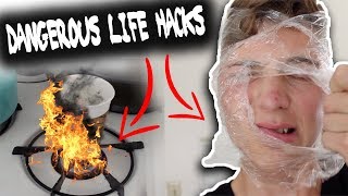 TRYING TOP 8 MOST USELESS & DANGEROUS LIFE HACKS