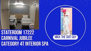 Cabin Tour of Stateroom 17222 Carnival Jubilee a Category 4T Interior Spa Cabin