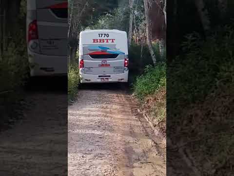 MORADOR REGISTRA ÔNIBUS SENDO APERTADO EM ESTRADA ESTREITA DO JUQUITIBA ESTRADA DO PALOMAR