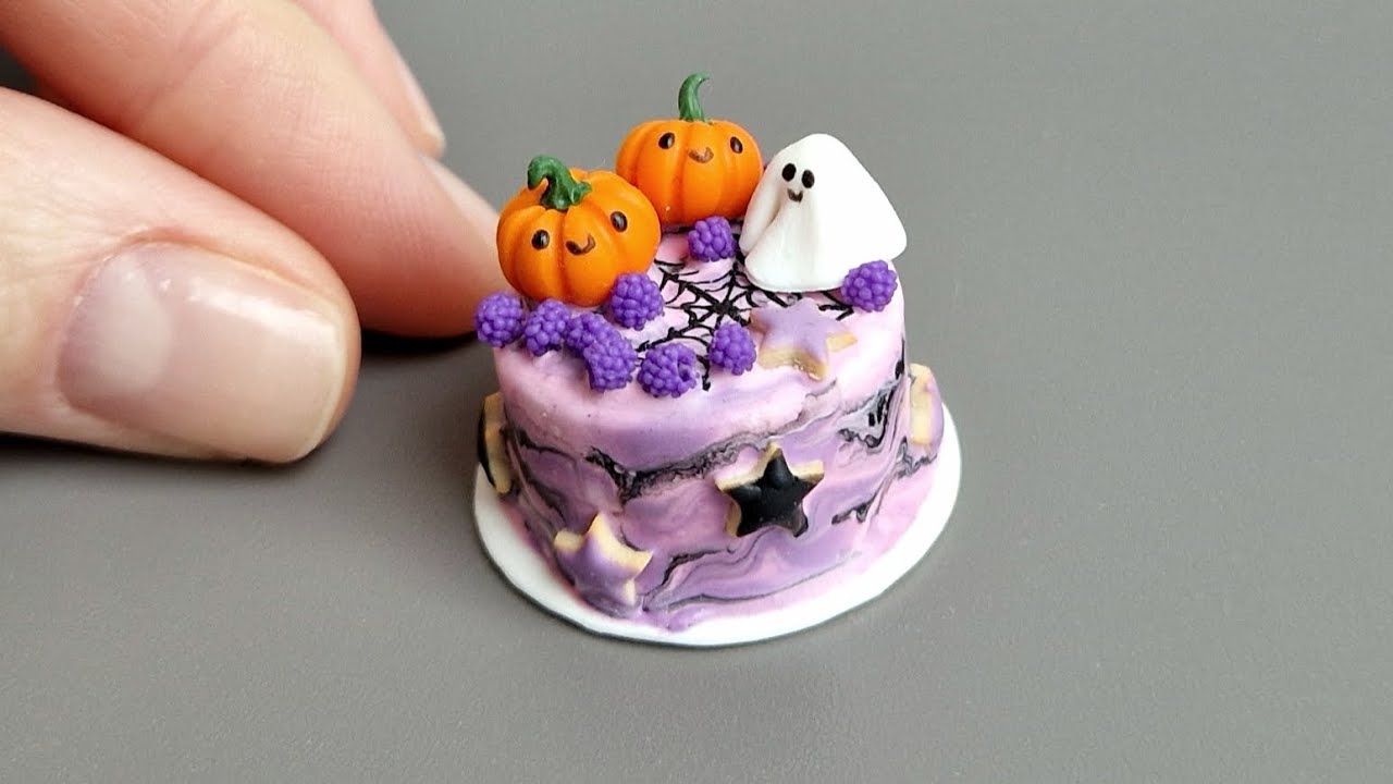 Miniature Halloween Cake/Made with polymer clay/Tutorial/DIY