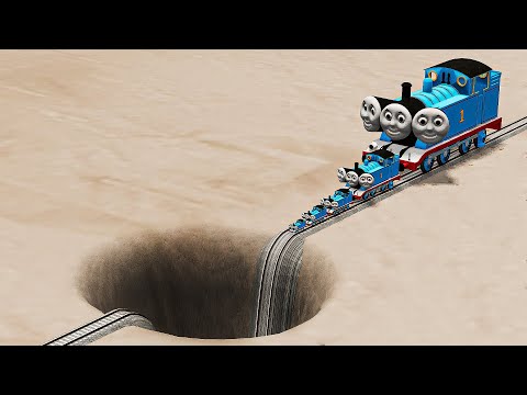 Big & Small CURSED Train Thomas with Triple Head vs Giant Pit in BeamNG.Drive
