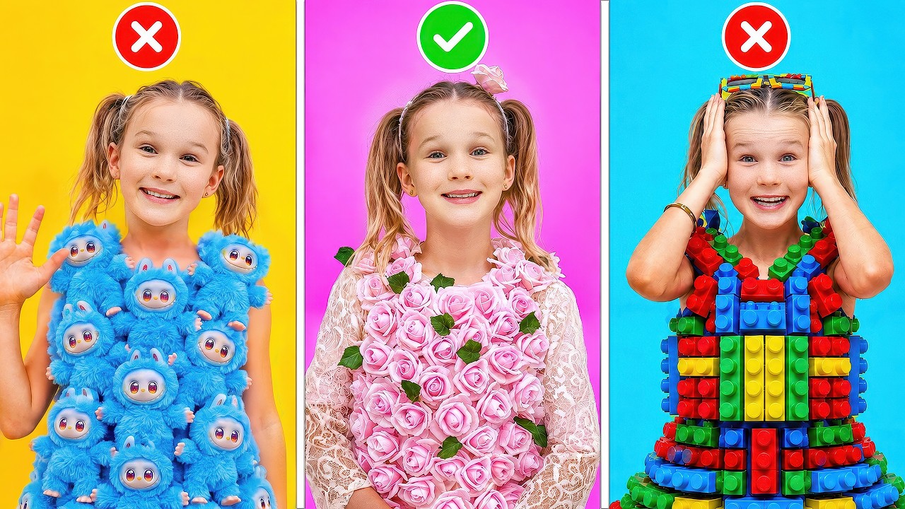 Flowers vs Blocks vs Labubu Toys! Stephi’s Magical Dress Challenge