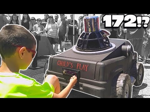 Little Kid HITS 172db w/ POWER WHEELS Car! World's LOUDEST Power Wheel SUBWOOFER Sound System!?