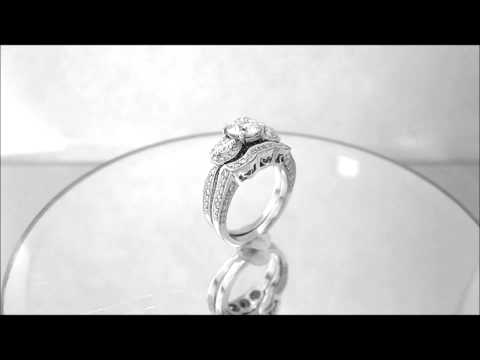 14K WHITE GOLD ROUND DIAMOND ENGAGEMENT RING & BAND THREE STONE 2.70CTW - KNR INC - 371