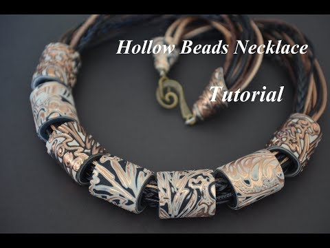 DIY polymer clay hollow cylinder beads necklace Fimo tutorial колье из полимерной глины collier