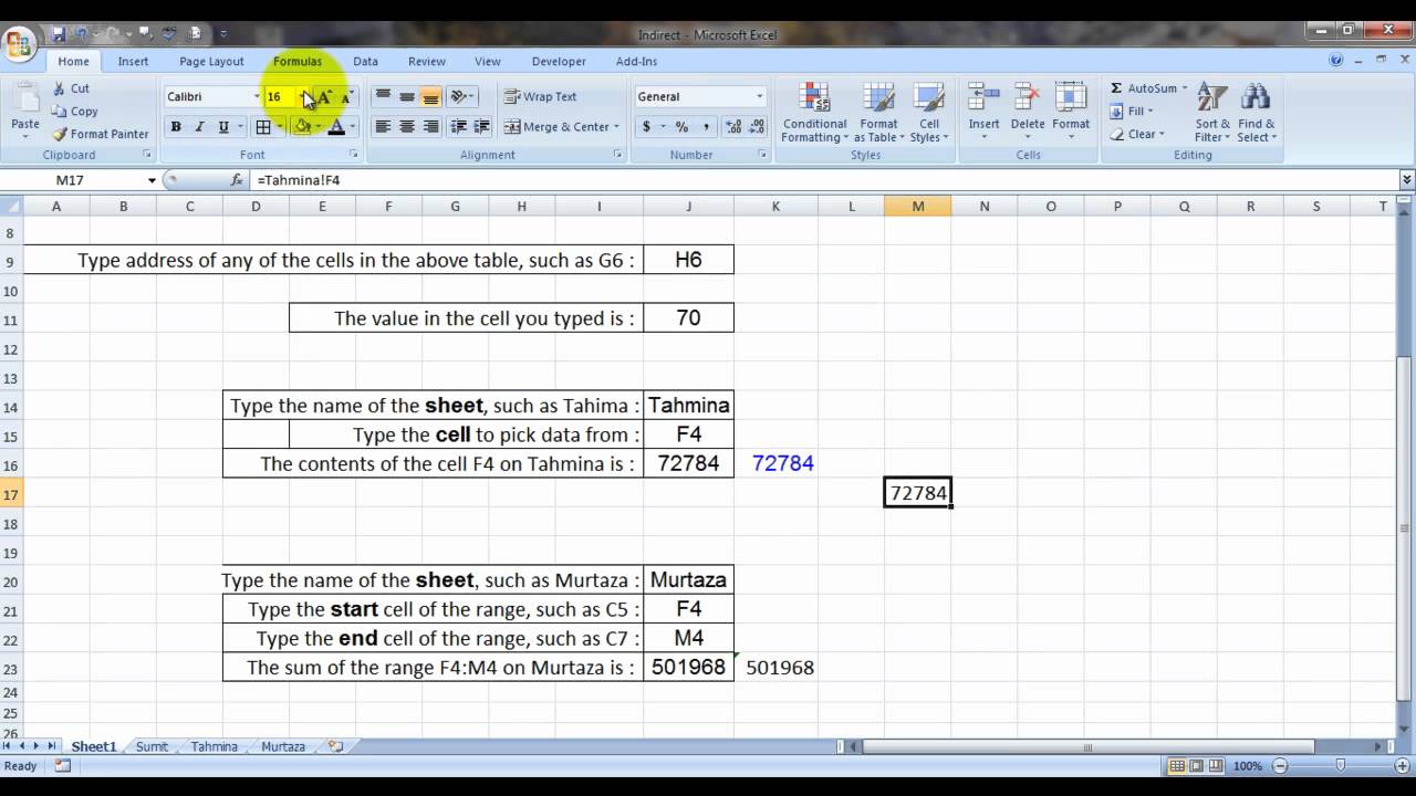 MS Excel : Indirect Formula (Hindi)