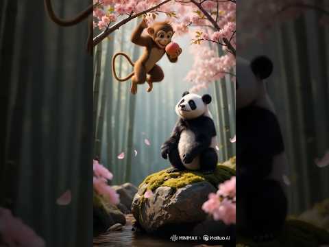 Greedy Monkey vs Zen Panda 🍑😂 | A greedy monkey, a wise panda, and a juicy peach #funnyanimals