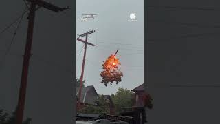 Tree Branch Catches Fire in Power Lines in Columbus, Ohio