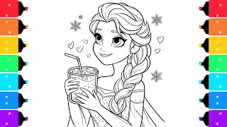 Coloring Princess Elsa Enjoys Christmas Drink Coloring Page Art Markers | Draw and Colors