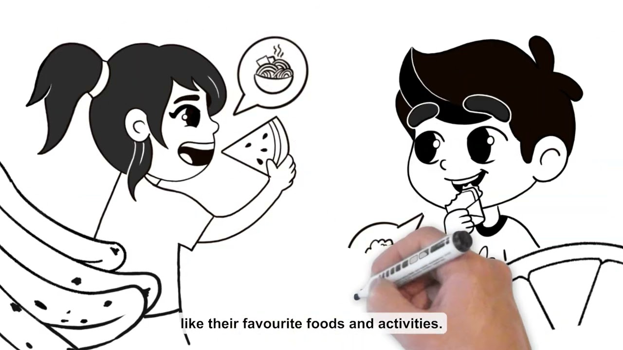 Illustration of children learning about healthy foods and activities.
