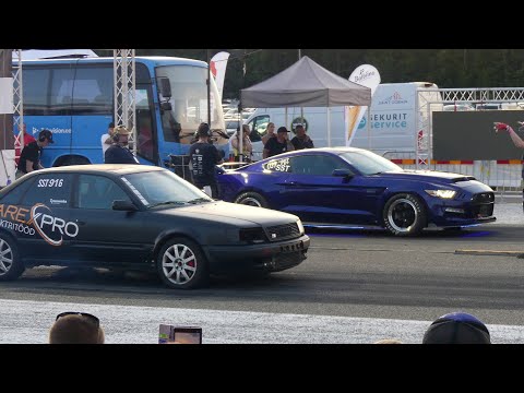 Ford Mustang GT 5.0 Supercharged vs Audi S4 C4 2.2TQ 20v S200SX-E 1/4 mile drag race