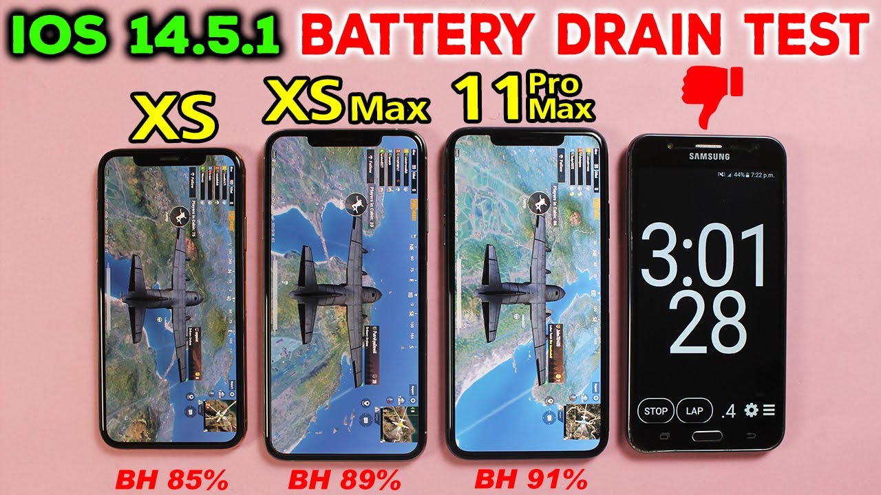 IOS 14.5.1 Battery Life Drain Test - iPhone XS vs XS MAX vs 11 Pro Max PUBG Battery Test in 2021😲