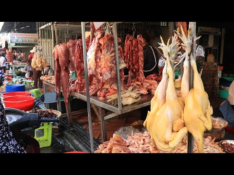 Local Cambodian Traditional Food Market - Chicken, River fish, Vegetable | Phnom Penh Market
