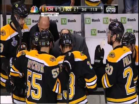 Scrum and ending of Bruins and Blackhawks game.