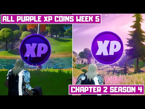 All 2 Purple XP Coins Locations Week 5! - Purple Power Punch Card Fortnite Chapter 2 Season 4