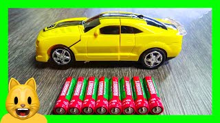 Install batteries for transforming cars, trains, and military vehicles for fun