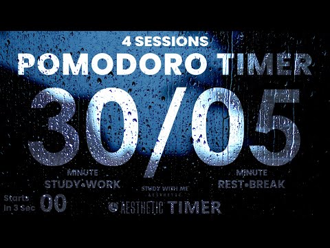 30/5 Pomodoro Rain Sounds Study Timer, 30 Minute Study, 5 Minute Breaks, Pomodoro Technique 30 5